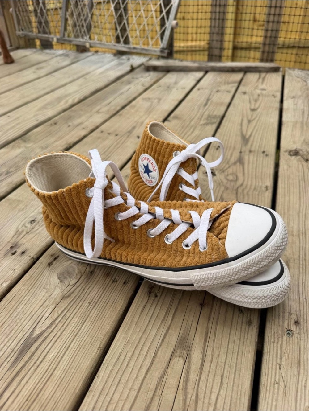 Converse Corduroy High Top Sneakers in Mustard Yellow and White